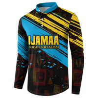 Julius Nyerere Button Sweatshirt Ujamaa African Socialism Text and Bold Striped Pattern