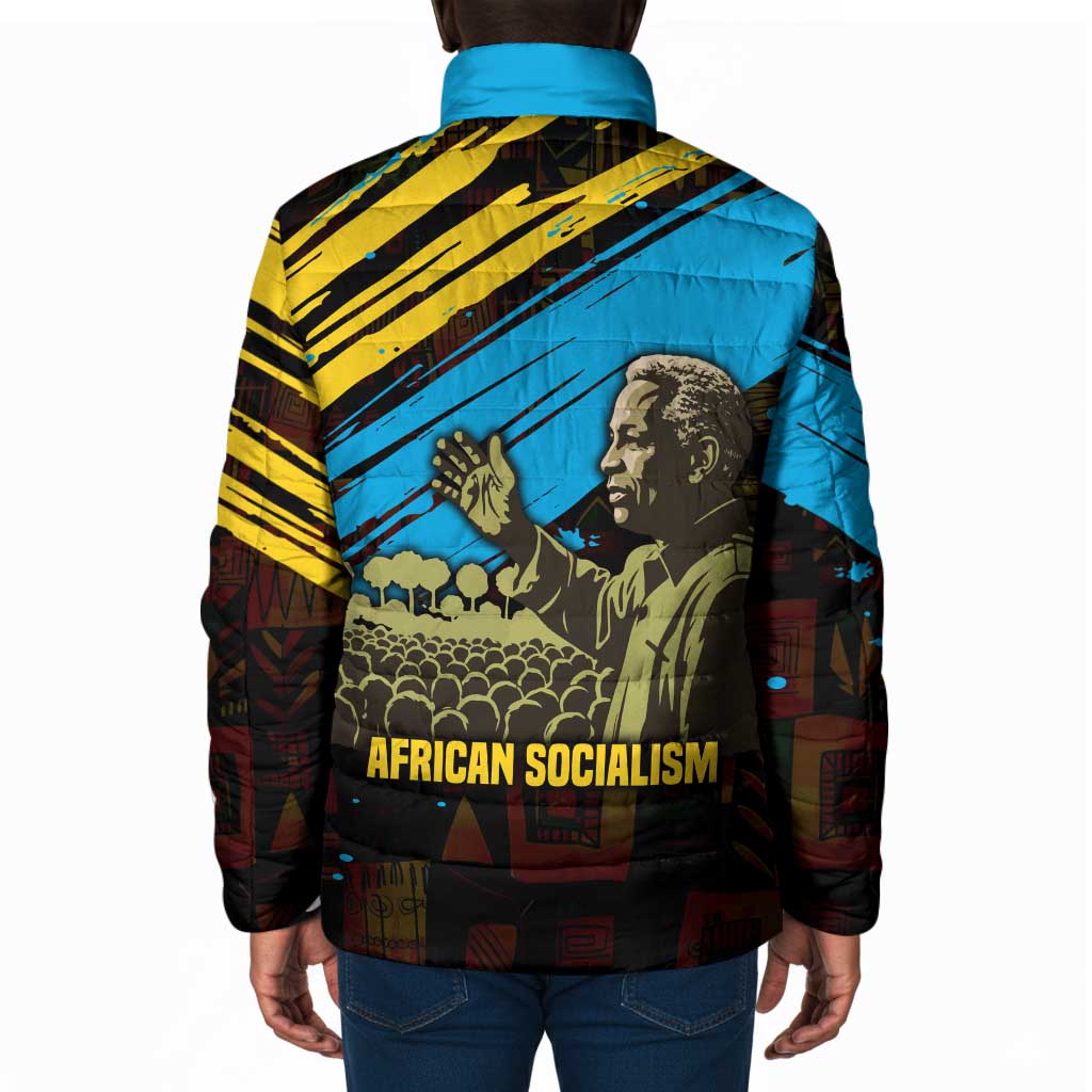 Julius Nyerere Padded Jacket Ujamaa African Socialism Text and Bold Striped Pattern - Wonder Print Shop