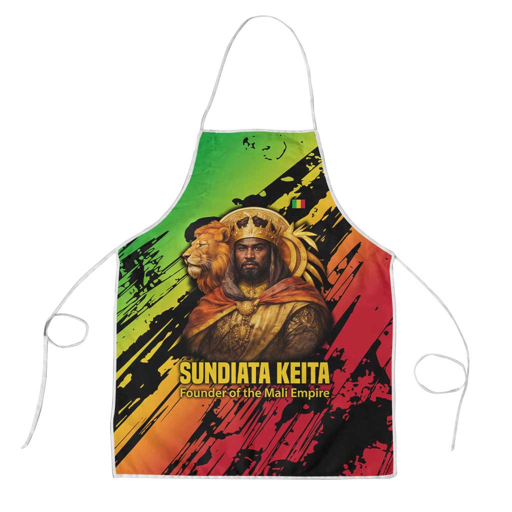 Sundiata Keita Apron with Regal Portrait, Lion of Mali Title and Bold Tribal Brushstroke Pattern - Wonder Print Shop