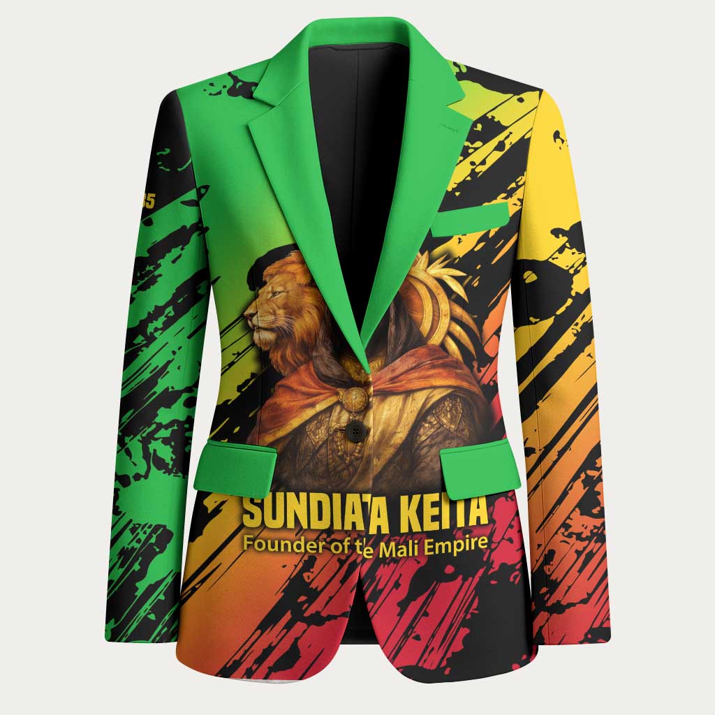 Sundiata Keita Blazer with Regal Portrait, Lion of Mali Title and Bold Tribal Brushstroke Pattern - Wonder Print Shop