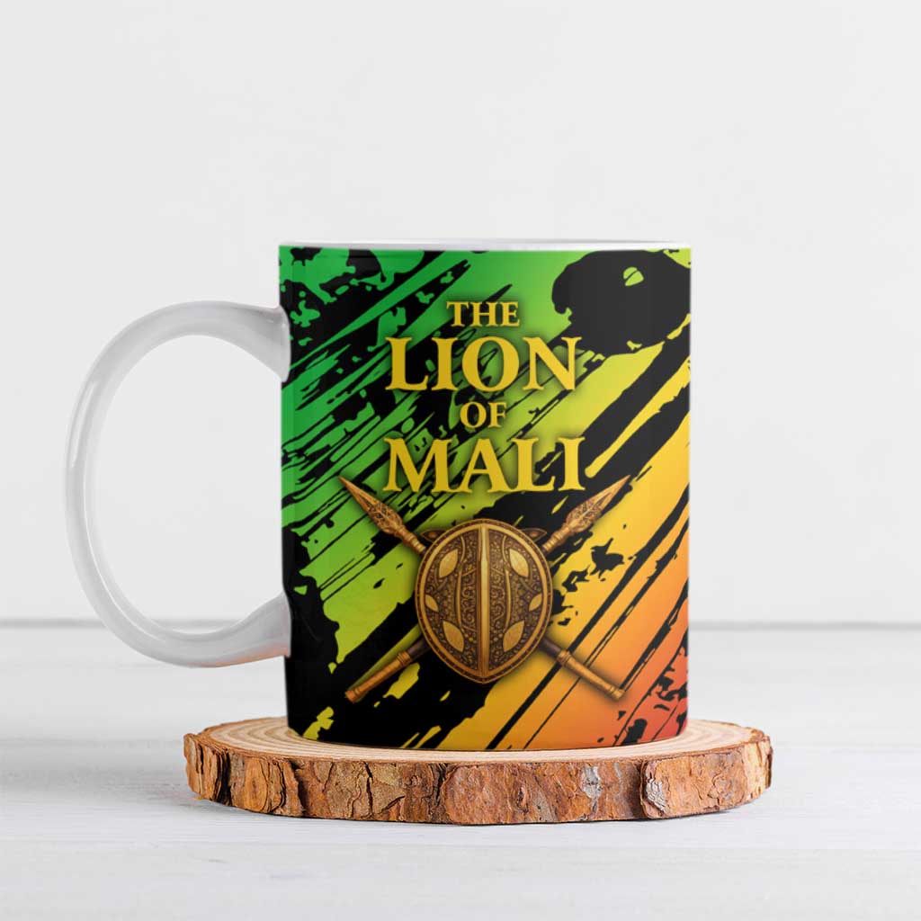 Sundiata Keita Ceramic Mug with Regal Portrait, Lion of Mali Title and Bold Tribal Brushstroke Pattern - Wonder Print Shop