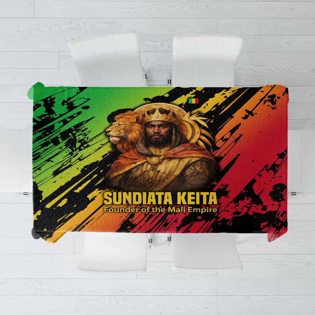 Sundiata Keita Tablecloth with Regal Portrait, Lion of Mali Title and Bold Tribal Brushstroke Pattern - Wonder Print Shop