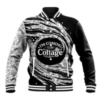 I'm Coming to the Cottage Baseball Jacket with Hand-Drawn Floral Pattern