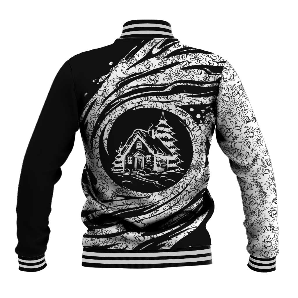 I'm Coming to the Cottage Baseball Jacket with Hand-Drawn Floral Pattern
