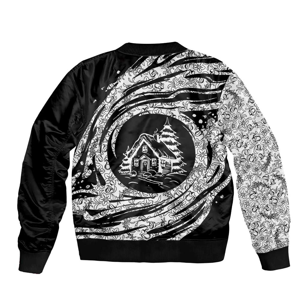 I'm Coming to the Cottage Bomber Jacket with Hand-Drawn Floral Pattern