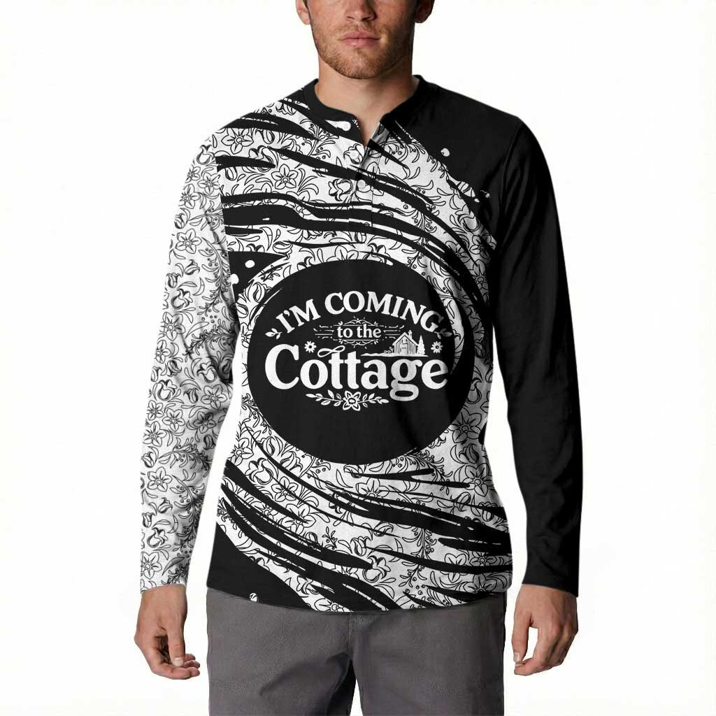 I'm Coming to the Cottage Button Sweatshirt with Hand-Drawn Floral Pattern