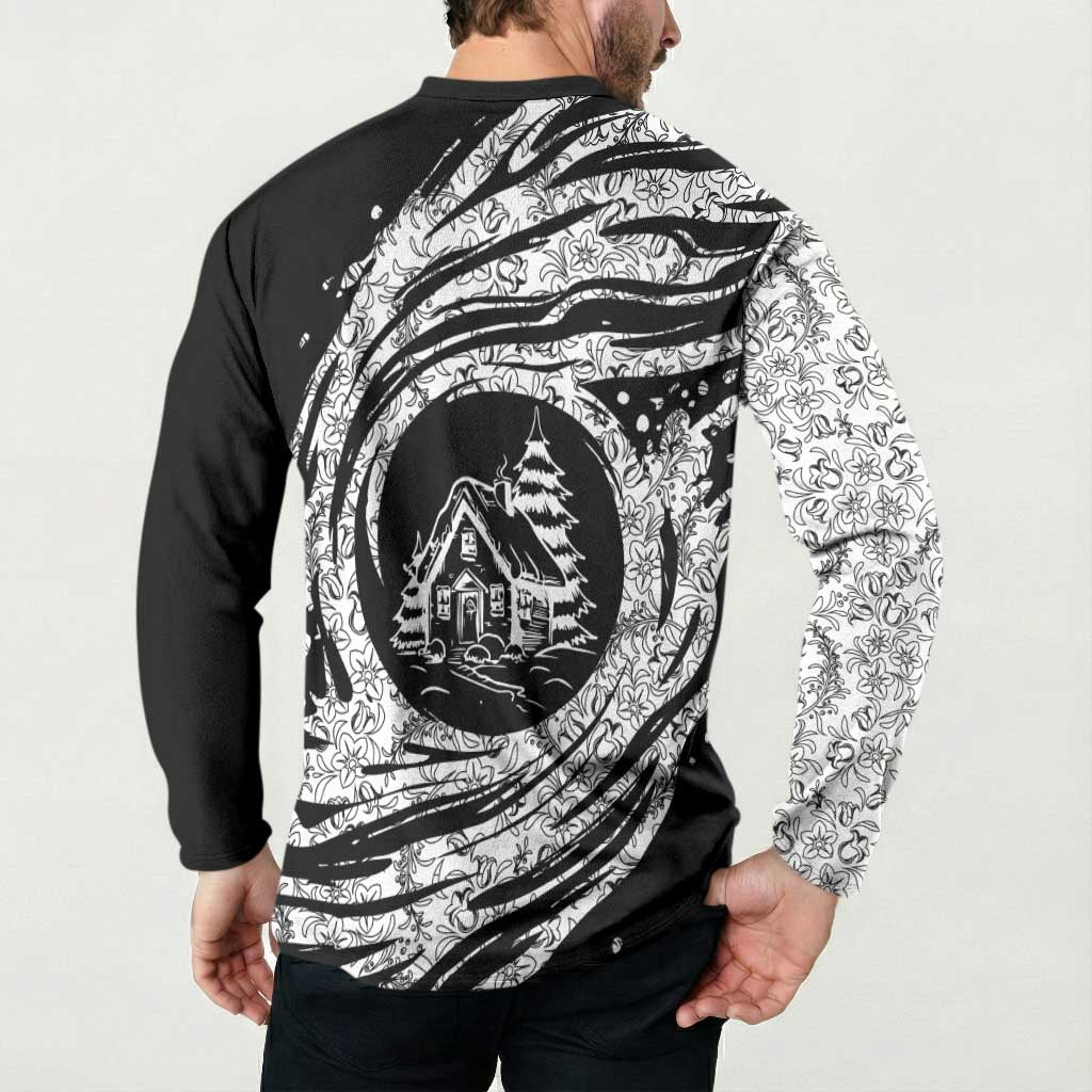 I'm Coming to the Cottage Button Sweatshirt with Hand-Drawn Floral Pattern