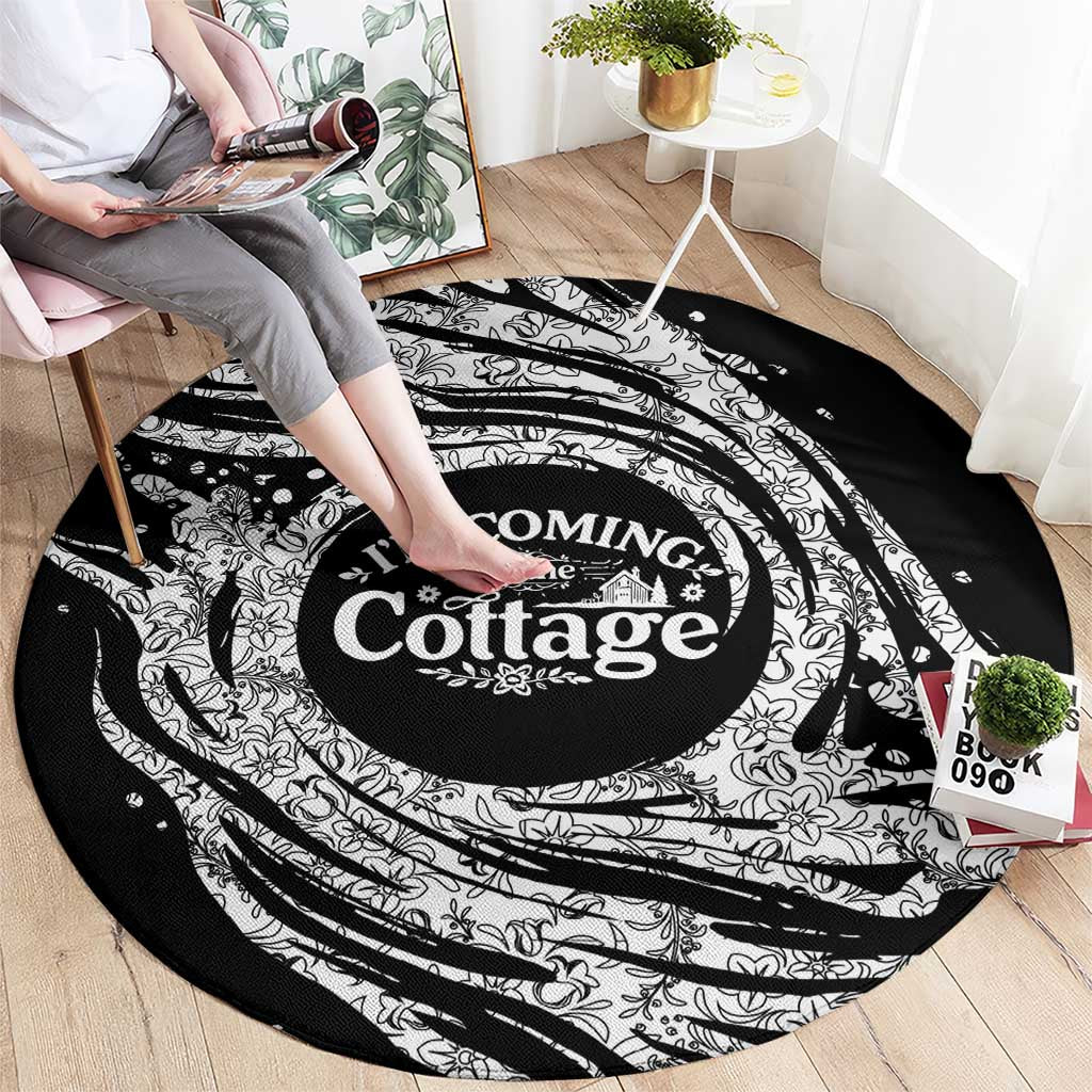 I'm Coming to the Cottage Round Carpet with Hand-Drawn Floral Pattern