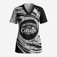 I'm Coming to the Cottage Scrub Top with Hand-Drawn Floral Pattern
