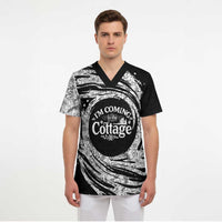 I'm Coming to the Cottage Scrub Top with Hand-Drawn Floral Pattern