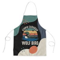 Stupid Canadian Wolf Bird Apron with Retro Sunset Stripe Pattern