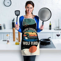 Stupid Canadian Wolf Bird Apron with Retro Sunset Stripe Pattern
