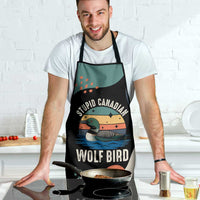 Stupid Canadian Wolf Bird Apron with Retro Sunset Stripe Pattern