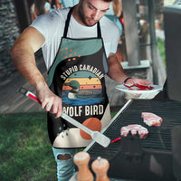 Stupid Canadian Wolf Bird Apron with Retro Sunset Stripe Pattern