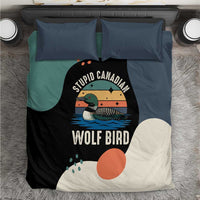 Stupid Canadian Wolf Bird Bedding Set with Retro Sunset Stripe Pattern