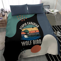 Stupid Canadian Wolf Bird Bedding Set with Retro Sunset Stripe Pattern