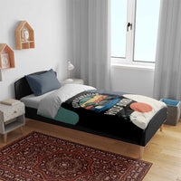 Stupid Canadian Wolf Bird Bedding Set with Retro Sunset Stripe Pattern