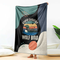 Stupid Canadian Wolf Bird Blanket with Retro Sunset Stripe Pattern