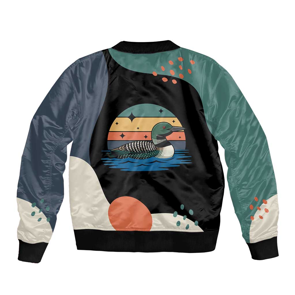 Stupid Canadian Wolf Bird Bomber Jacket with Retro Sunset Stripe Pattern