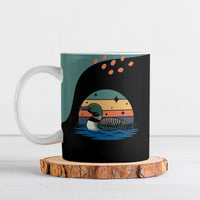 Stupid Canadian Wolf Bird Ceramic Mug with Retro Sunset Stripe Pattern