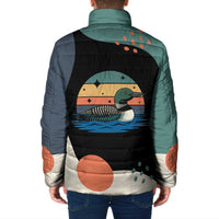 Stupid Canadian Wolf Bird Padded Jacket with Retro Sunset Stripe Pattern