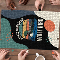 Stupid Canadian Wolf Bird Puzzle with Retro Sunset Stripe Pattern