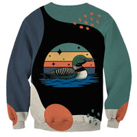 Stupid Canadian Wolf Bird Sweatshirt with Retro Sunset Stripe Pattern