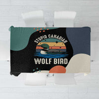 Stupid Canadian Wolf Bird Tablecloth with Retro Sunset Stripe Pattern