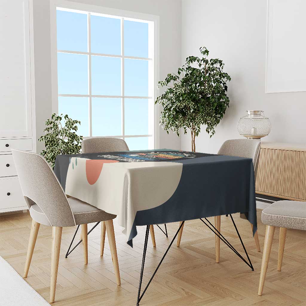 Stupid Canadian Wolf Bird Tablecloth with Retro Sunset Stripe Pattern