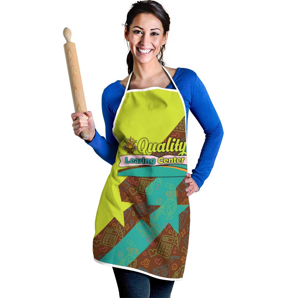 Quality Learning Center Apron with School Supply Doodle Pattern