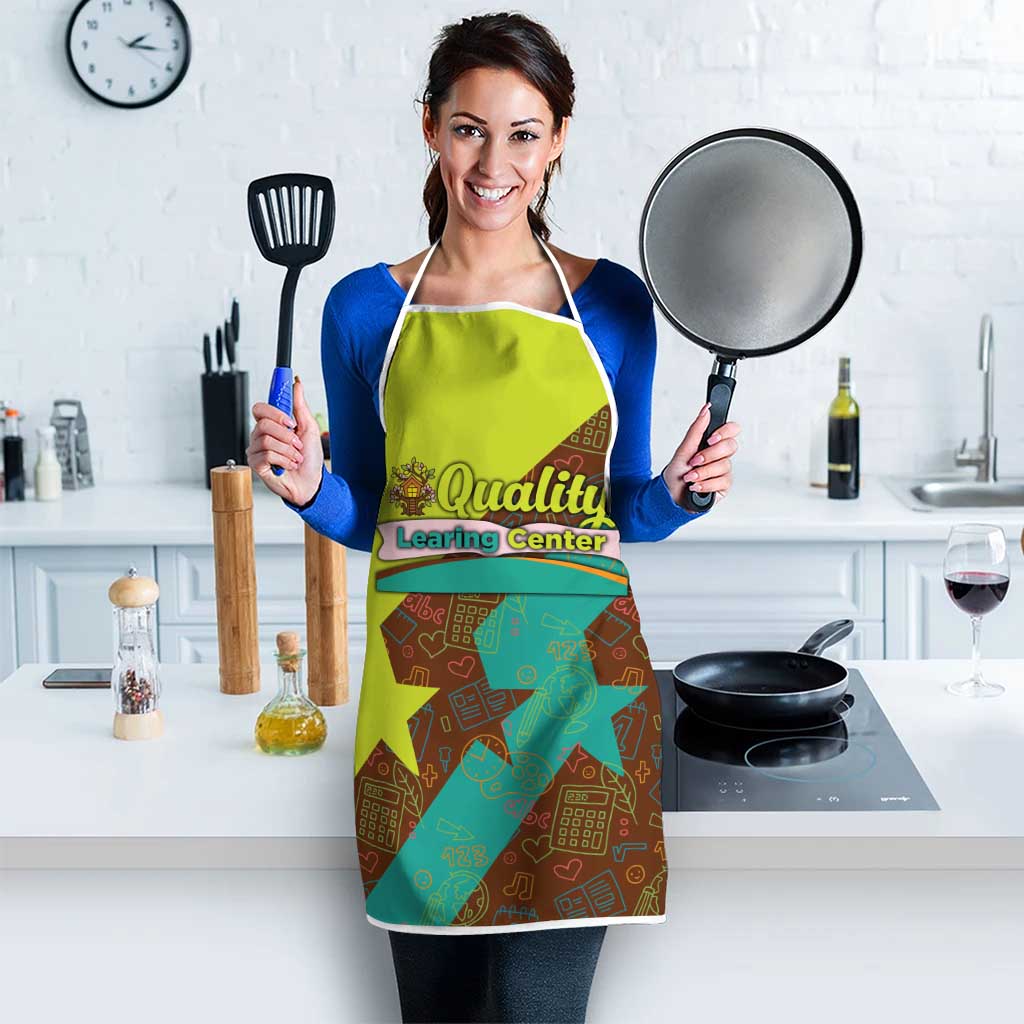 Quality Learning Center Apron with School Supply Doodle Pattern