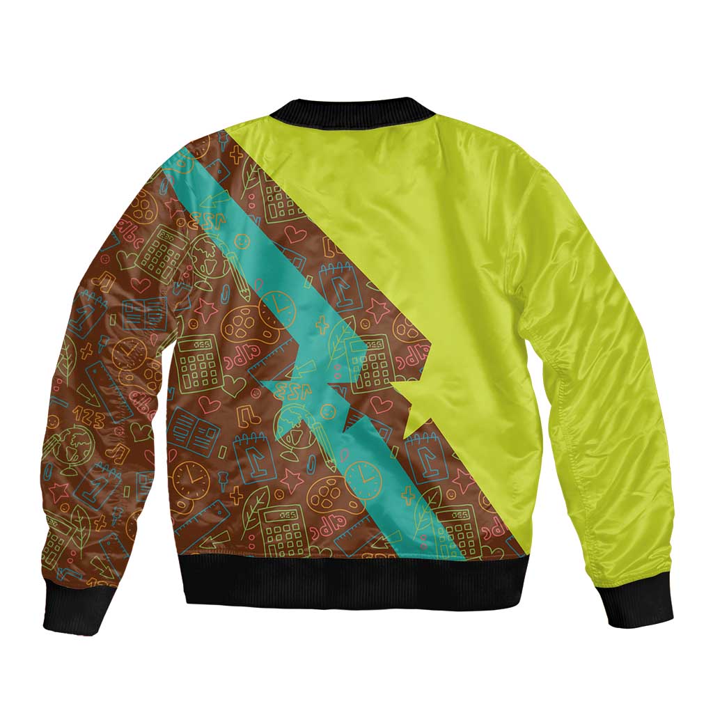 Quality Learning Center Bomber Jacket with School Supply Doodle Pattern