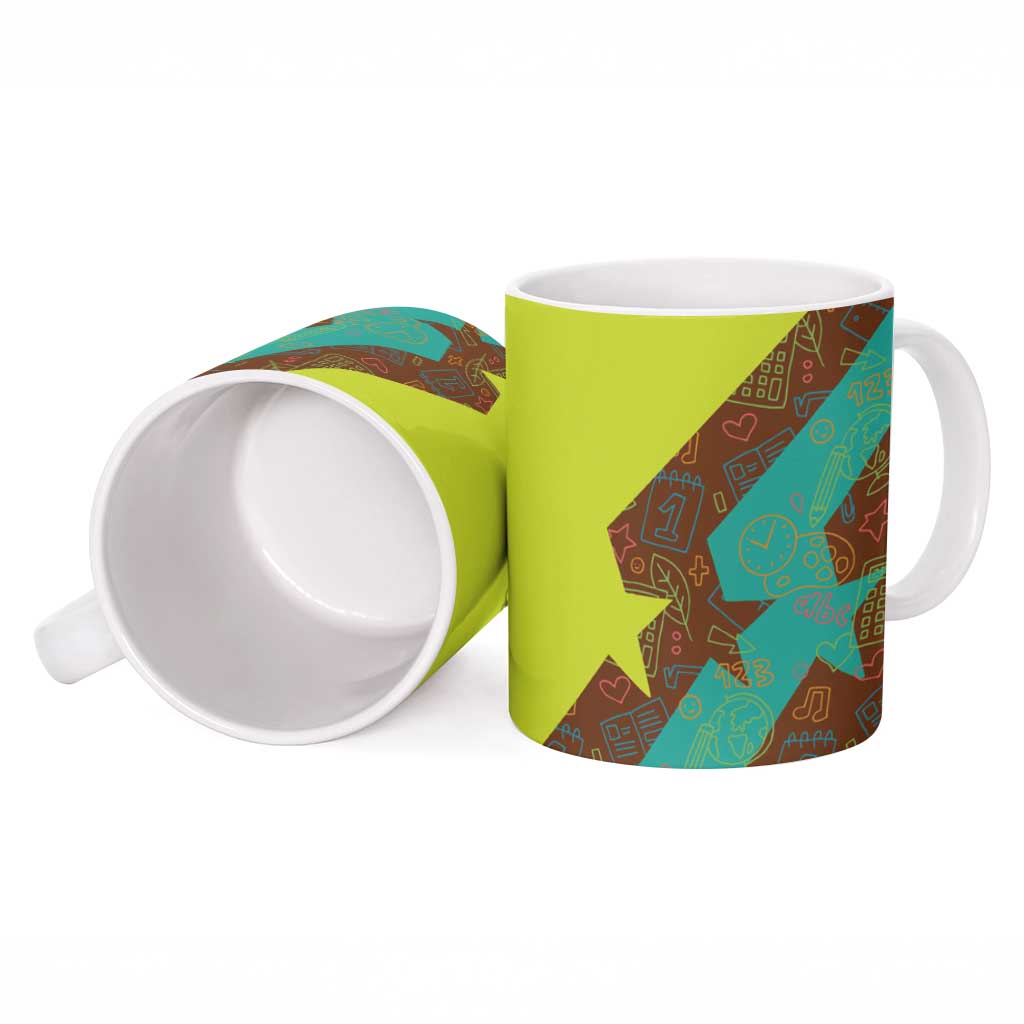 Quality Learning Center Ceramic Mug with School Supply Doodle Pattern
