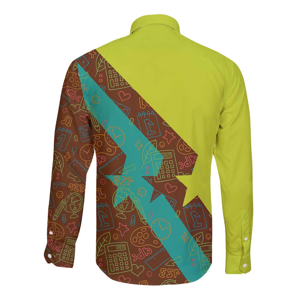 Quality Learning Center Long Sleeve Button Shirt with School Supply Doodle Pattern
