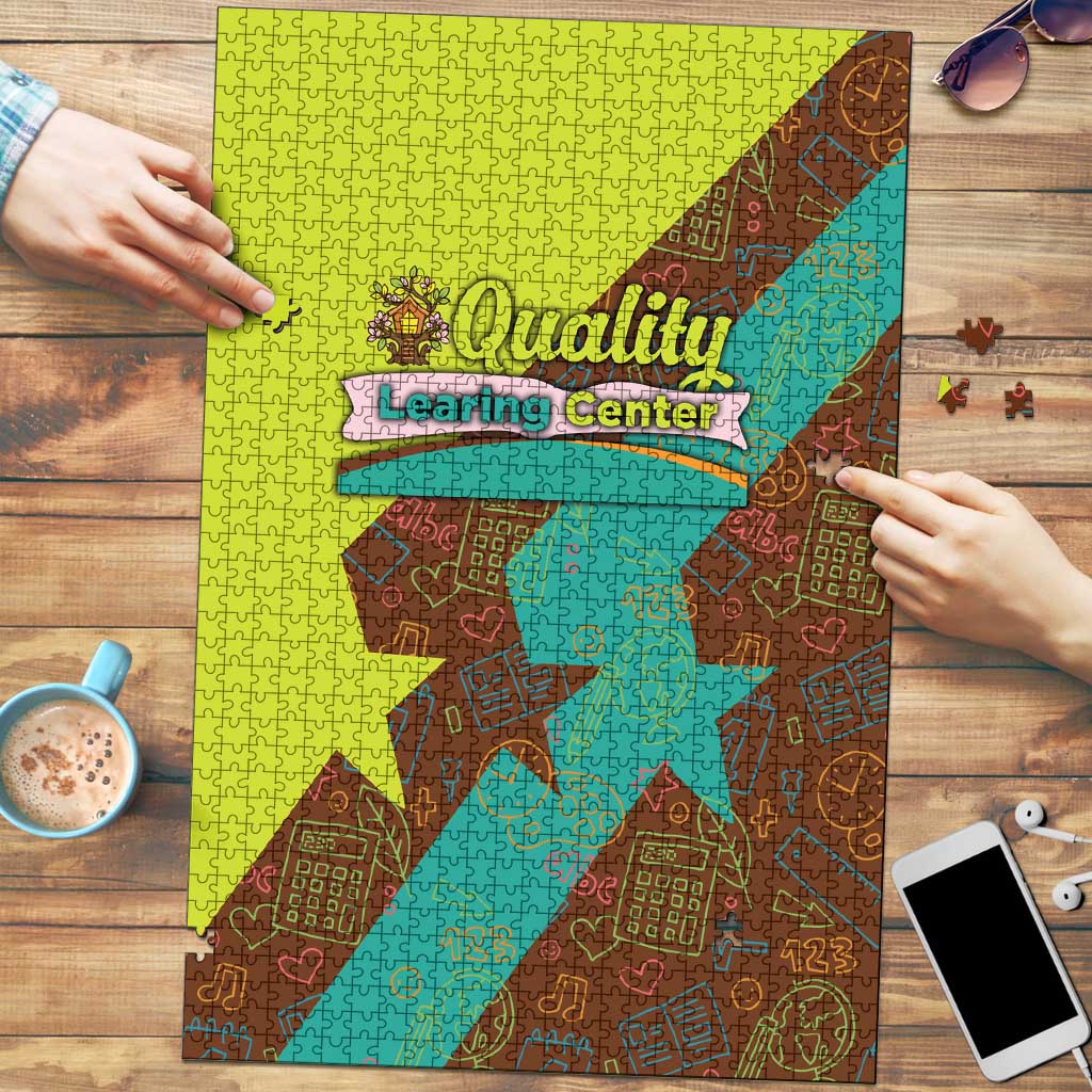Quality Learning Center Puzzle with School Supply Doodle Pattern
