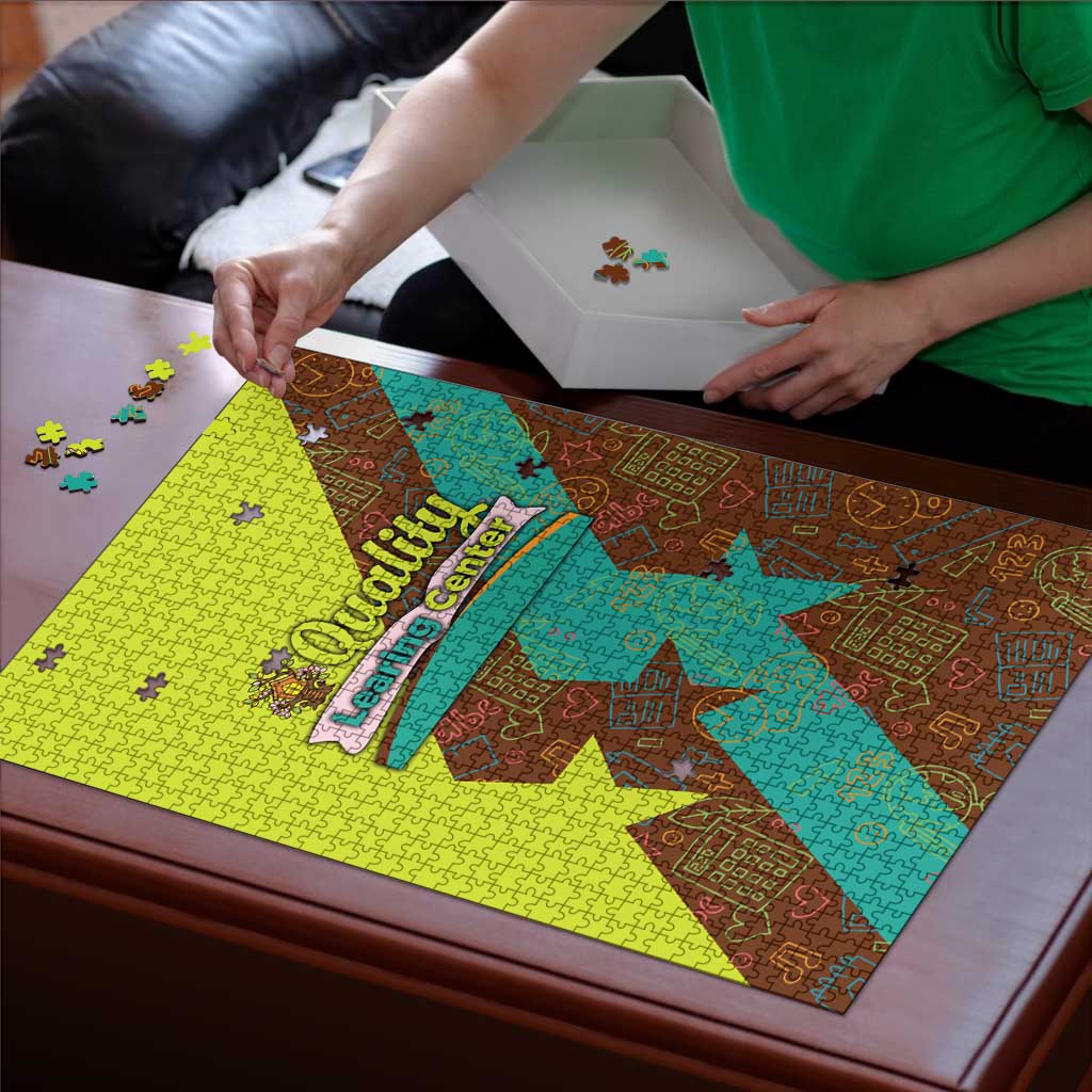 Quality Learning Center Puzzle with School Supply Doodle Pattern