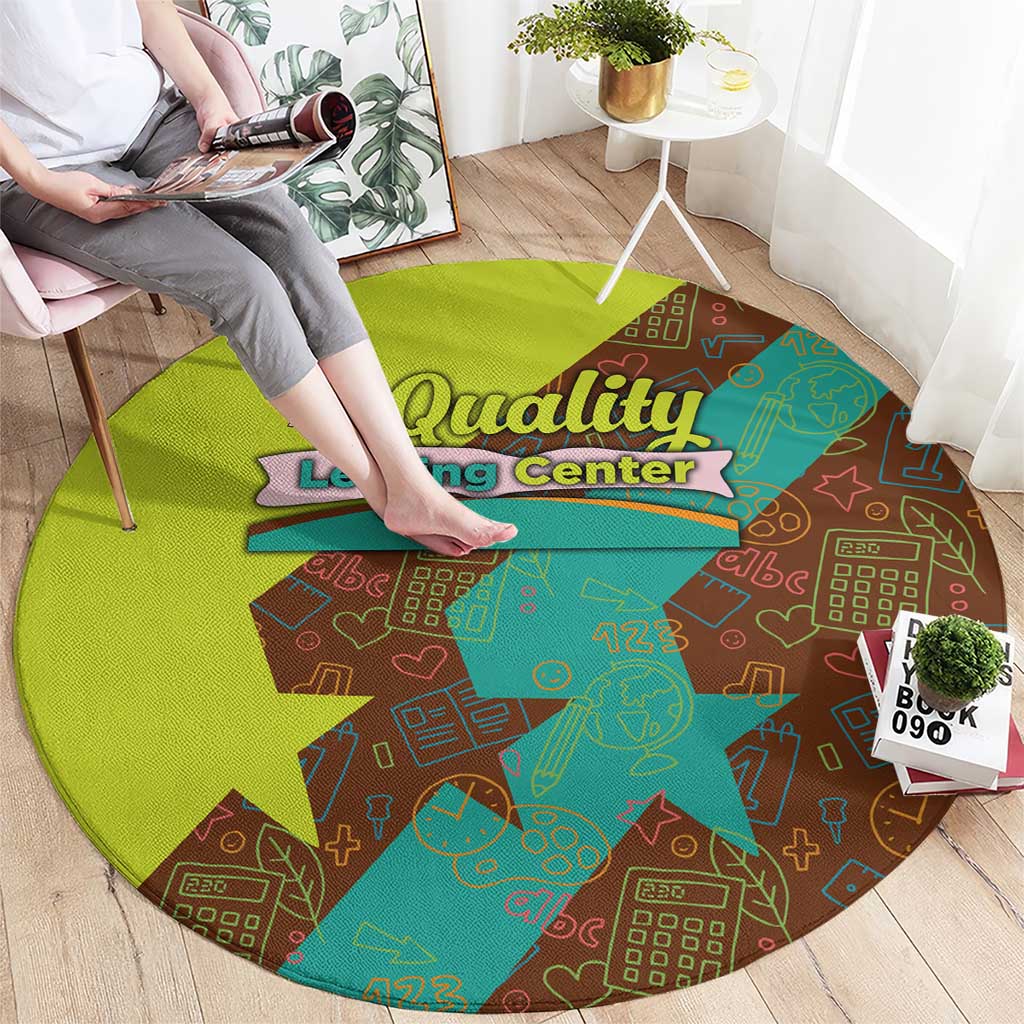 Quality Learning Center Round Carpet with School Supply Doodle Pattern