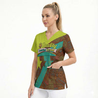 Quality Learning Center Scrub Top with School Supply Doodle Pattern