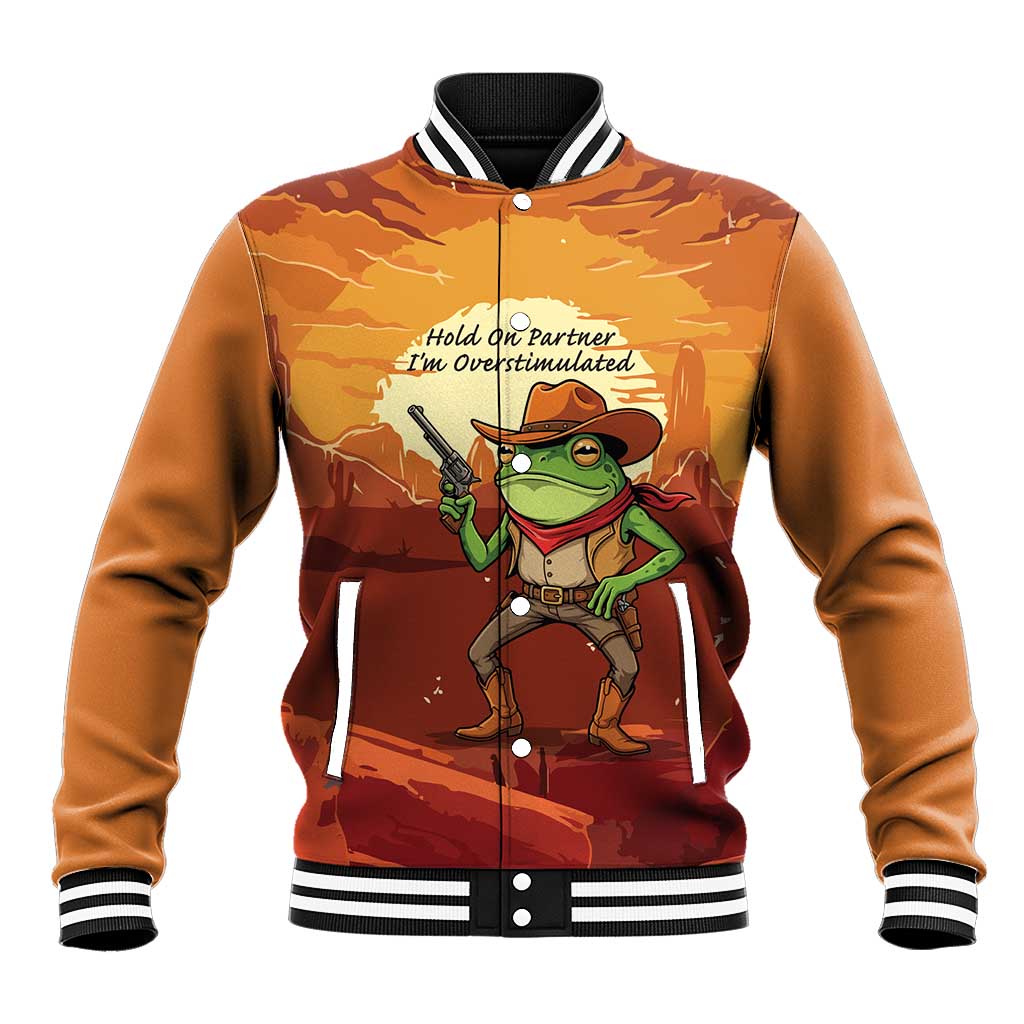 Cowboy Frog Outlaw Baseball Jacket with Desert Sunset Silhouette Pattern