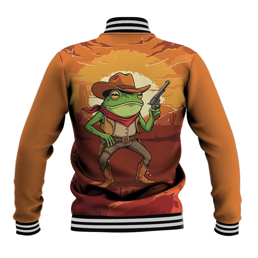 Cowboy Frog Outlaw Baseball Jacket with Desert Sunset Silhouette Pattern