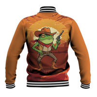 Cowboy Frog Outlaw Baseball Jacket with Desert Sunset Silhouette Pattern