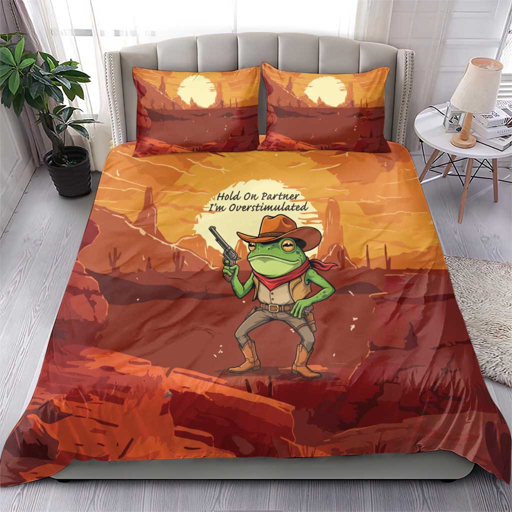 Cowboy Frog Outlaw Bedding Set with Desert Sunset Silhouette Pattern
