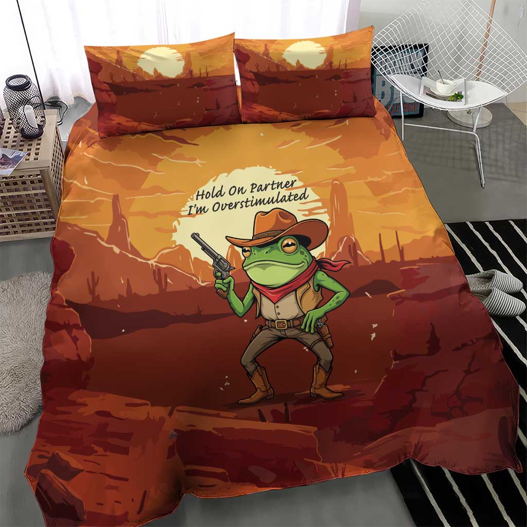 Cowboy Frog Outlaw Bedding Set with Desert Sunset Silhouette Pattern