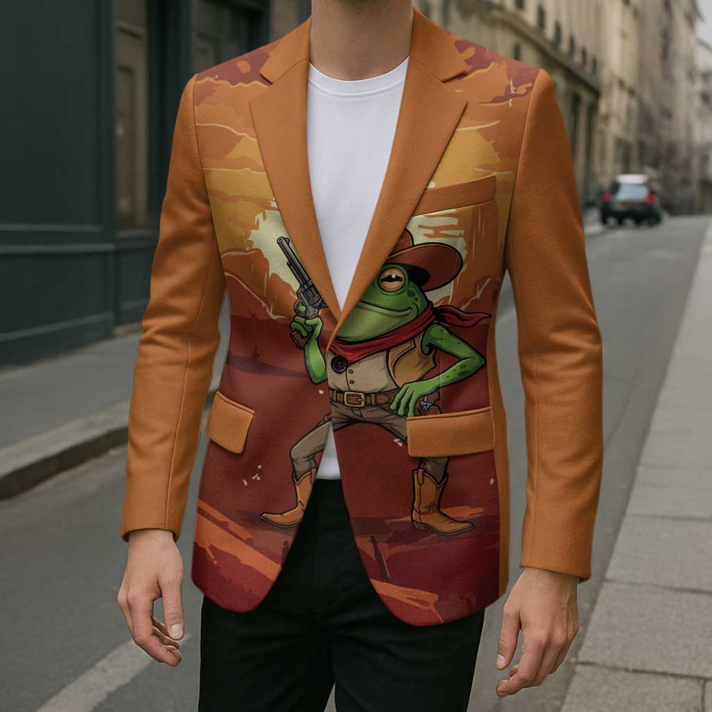 Cowboy Frog Outlaw Blazer with Desert Sunset Silhouette Pattern