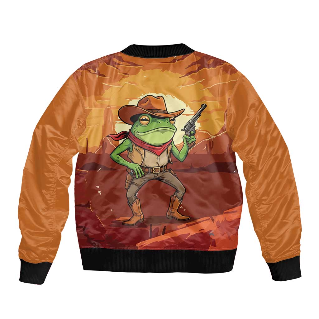 Cowboy Frog Outlaw Bomber Jacket with Desert Sunset Silhouette Pattern