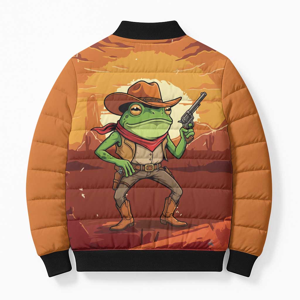 Cowboy Frog Outlaw Bomber Puffer Jacket with Desert Sunset Silhouette Pattern