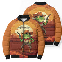 Cowboy Frog Outlaw Bomber Puffer Jacket with Desert Sunset Silhouette Pattern