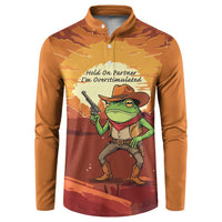 Cowboy Frog Outlaw Button Sweatshirt with Desert Sunset Silhouette Pattern