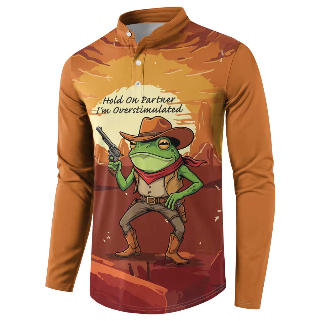 Cowboy Frog Outlaw Button Sweatshirt with Desert Sunset Silhouette Pattern