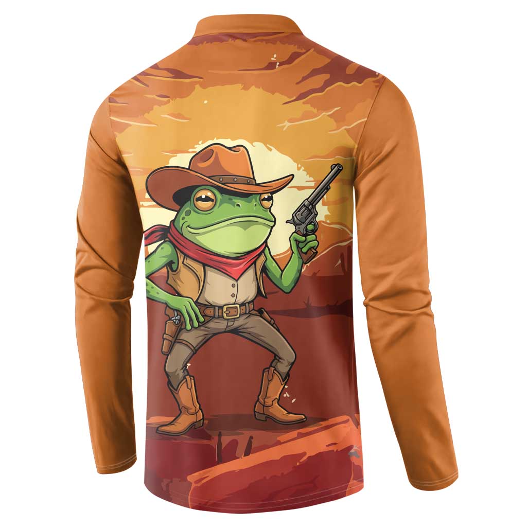 Cowboy Frog Outlaw Button Sweatshirt with Desert Sunset Silhouette Pattern